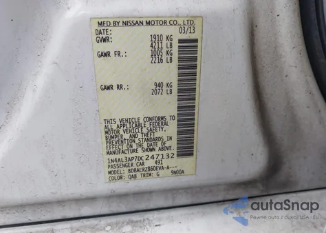 2013 Nissan Altima 2.5 S from USA, damaged, VIN 1N4AL3AP7DC247132